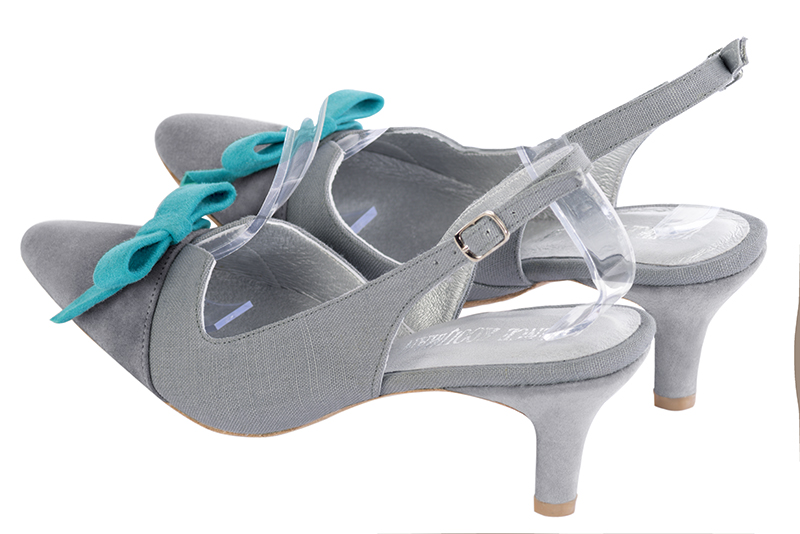 Mouse grey women's open back shoes, with a knot. Tapered toe. Medium slim heel. Rear view - Florence KOOIJMAN